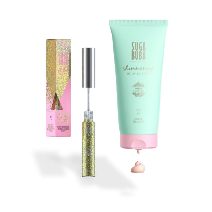 Сет от блестящ бътър за тяло и блестяща очна линия Goldie metal glow
Set Shimmering eyeliner Goldie metal glow and Shimmering body butter with white truffle tube
SUGA BUBA