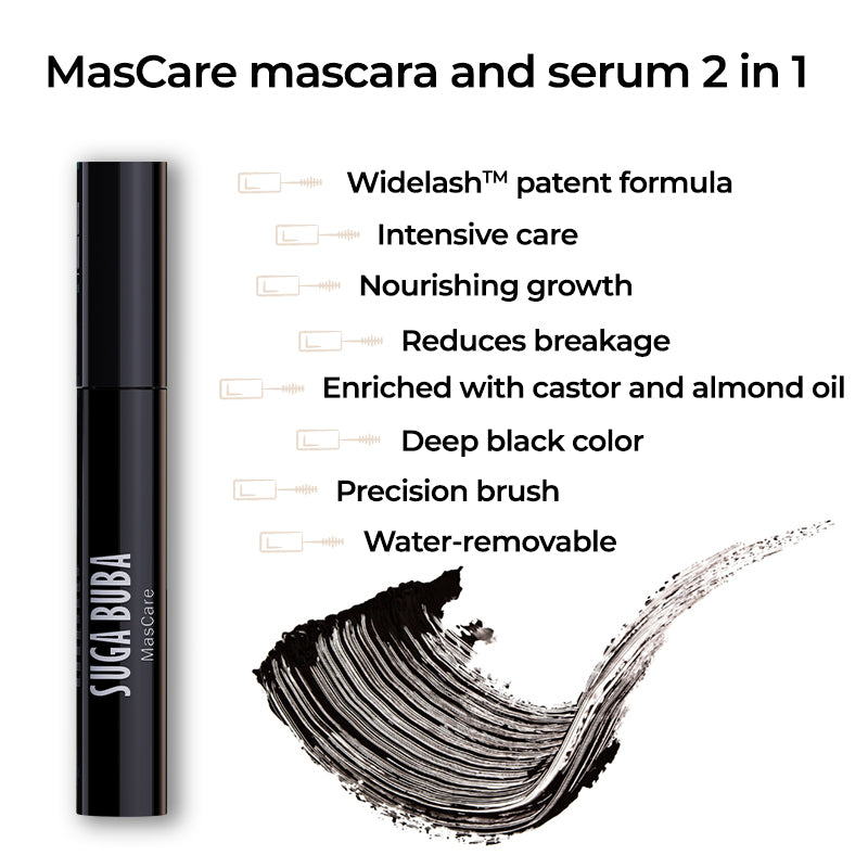 MasCare Спирала и серум за мигли 2 в 1 MasCare 2 in 1 Mascara and serum SkinCare Infused Makeup collection SUGA BUBA луксозна и натурална козметика