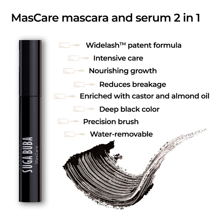 MasCare Спирала и серум за мигли 2 в 1 MasCare 2 in 1 Mascara and serum SkinCare Infused Makeup collection SUGA BUBA луксозна и натурална козметика
