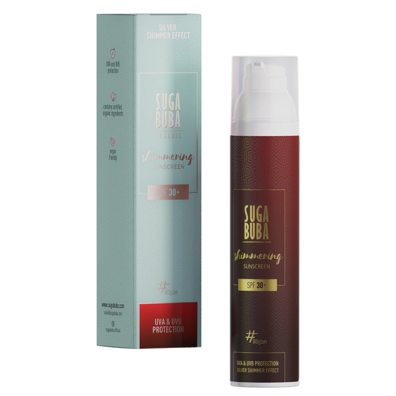 Bio shimmering sunscreen SPF 30+ with invisible zinc | SUGA BUBA