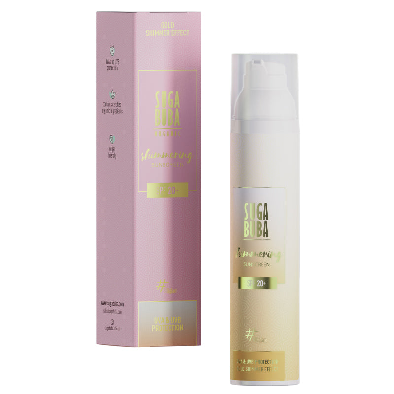 Bio shimmering sunscreen SPF 20+ with invisible zinc – SUGA BUBA