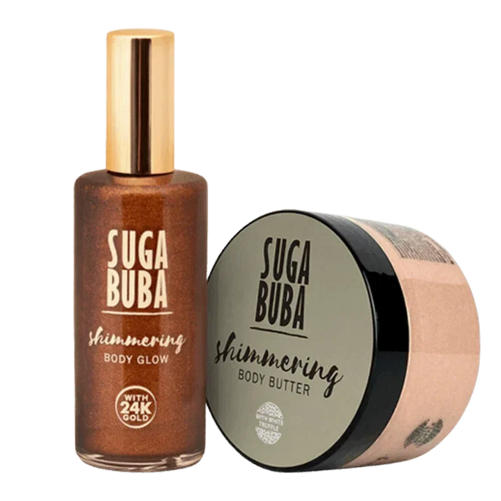 летен комплект блестящ бътър за тяло с бял трюфел и блестящ бътър за тяло с бял трюфел

Summer Set Shimmering body glow 24K gold and Shimmering body butter with white truffle SUGA BUBA