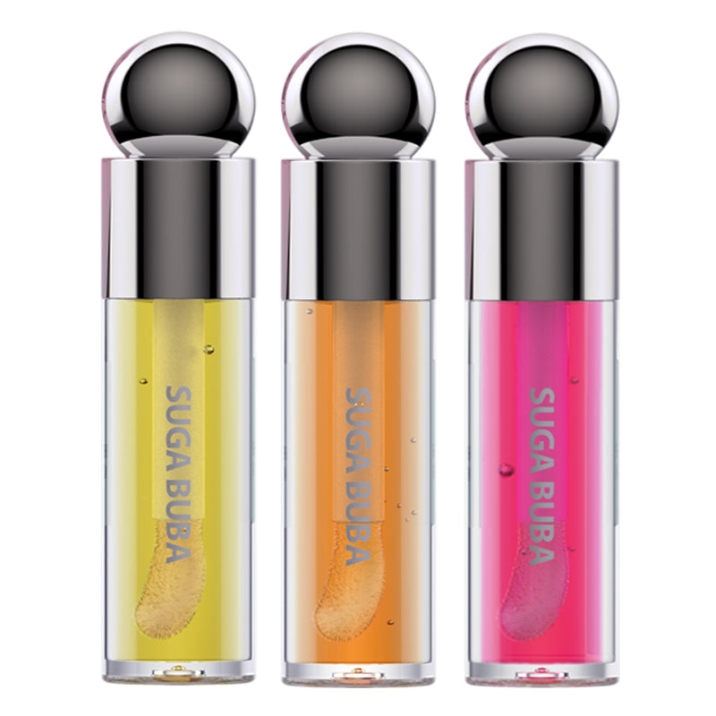 TRIO LIP OILS KISS AND GO PEACH FLAVOUR, UNFORGETTABLE MELON MANGO AND PINKY WINKY VANILLA FLAVOUR ОЛИО ЗА УСТНИ С ГРИЖА SkinCare Infused Makeup collection луксозна и натурална козметика SUGA BUBA